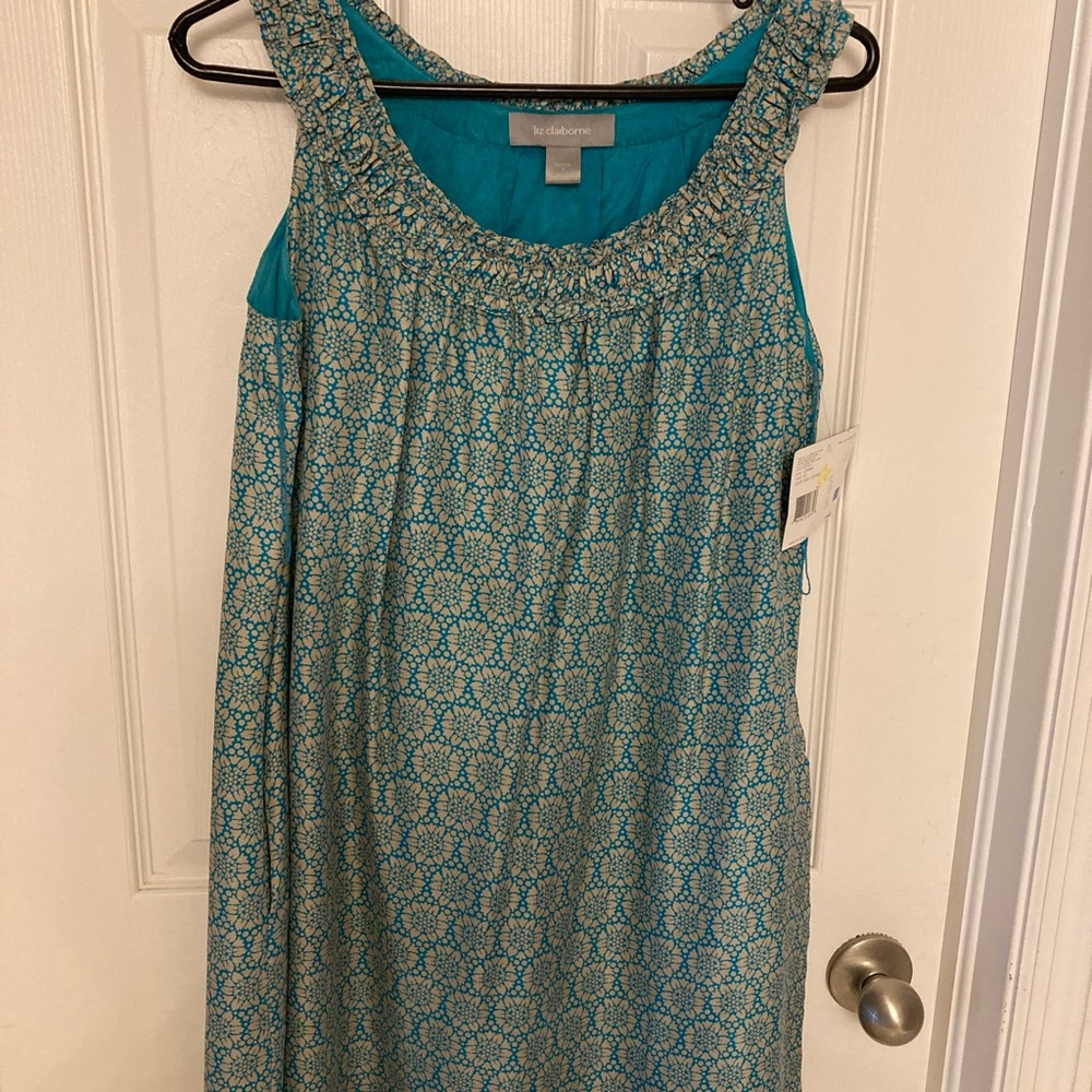 Liz Claiborne summer dress- turquoise and tan print.